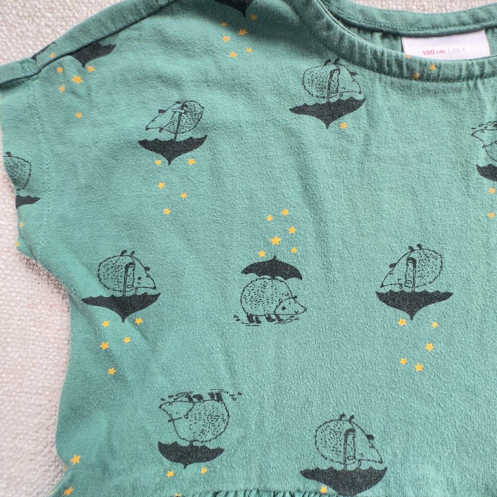 Hanna Andersson Green Rainy Hedgehog Skirted Tee GUC 4 - Picture 2 of 5